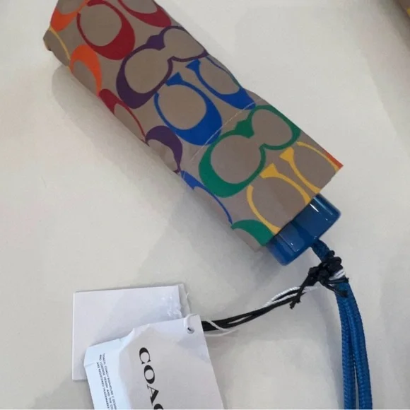 Coach Multicolor Signature Umbrella with Blue Handle - Picture 2 of 3
